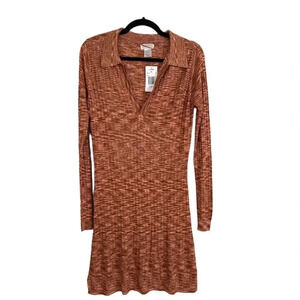 L Space Aria Dress V-Neck Long Sleeve Rust Sweater Dress with Collar Sz XL NWT